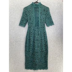 Express Women's Lace Overlay Dress Emerald Green Plunge Short Sleeve Size 2